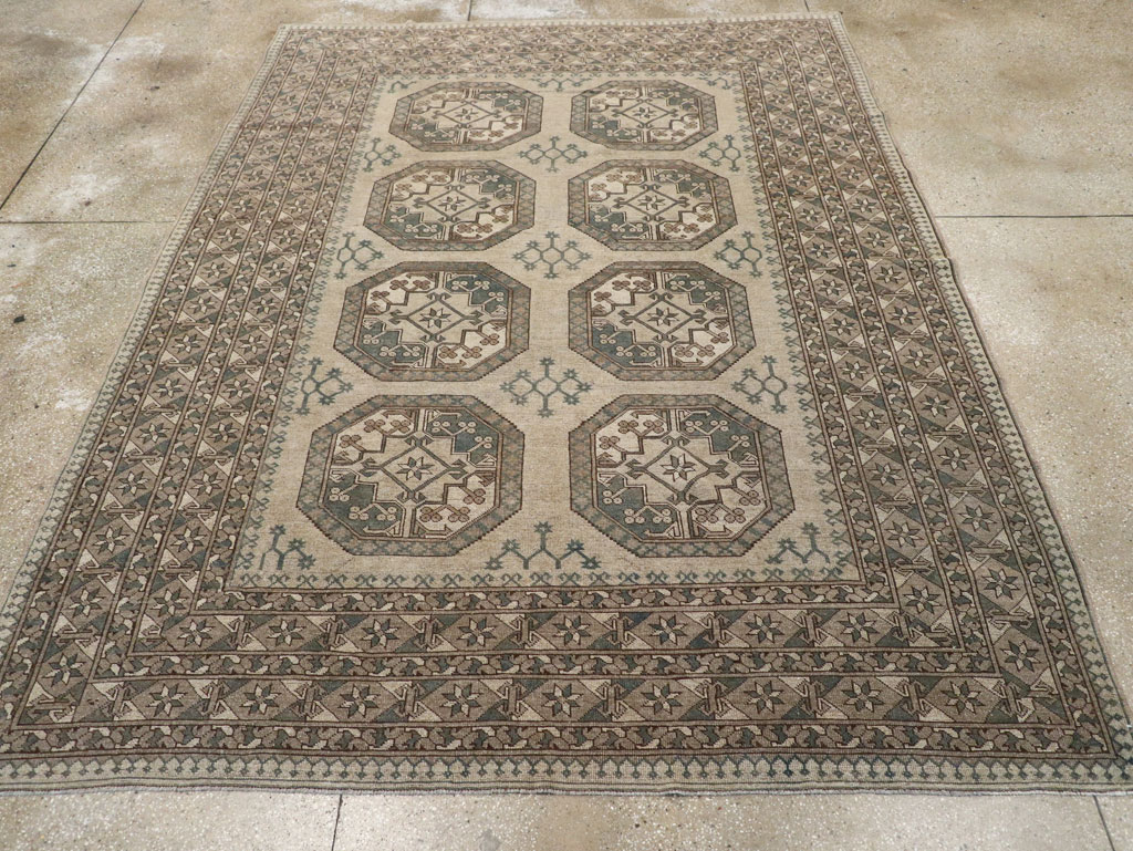 Vintage Central Asian Turkoman Small Room Size Tribal Carpet, No.30884 - Gsblank