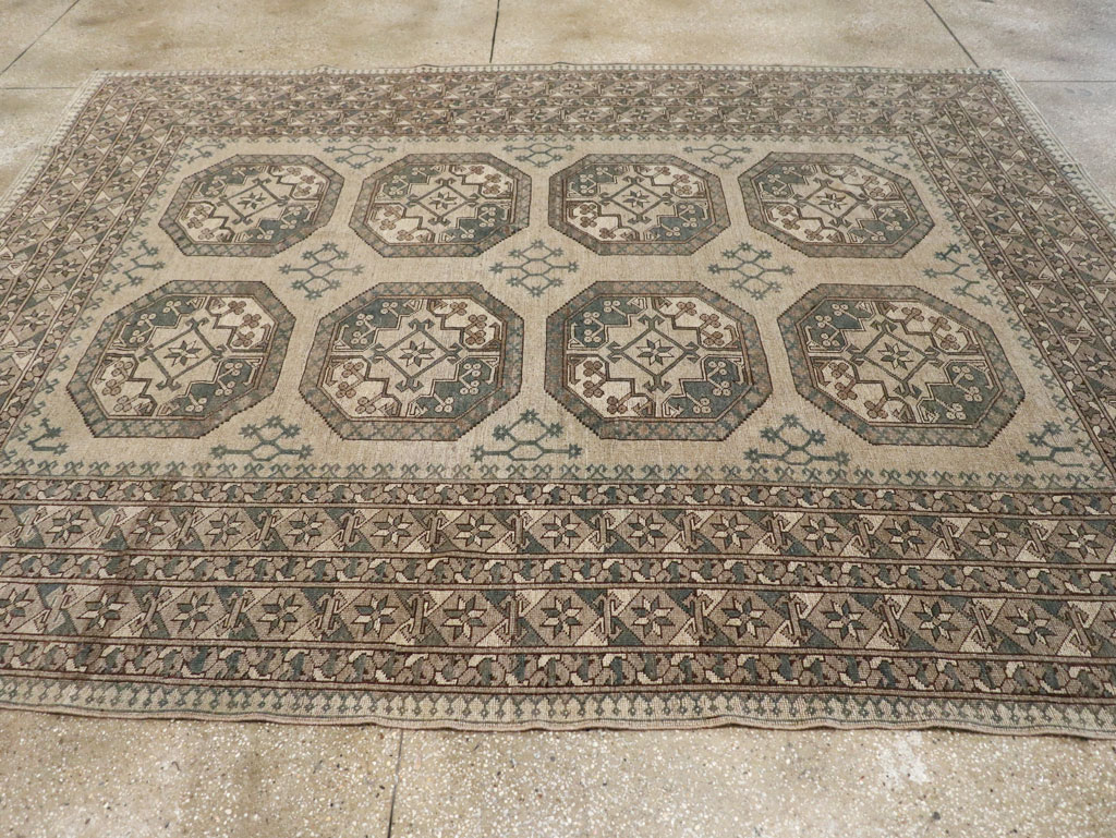 Vintage Central Asian Turkoman Small Room Size Tribal Carpet, No.30884 - Gsblank