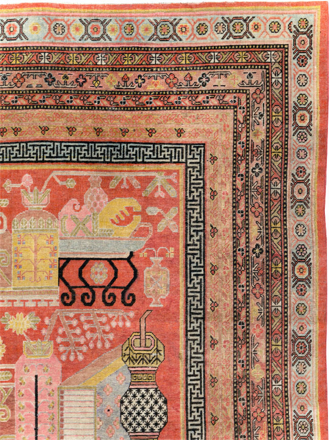 Antique East Turkestan Vase Khotan Room Size Carpet, No.30927 - Gsblank