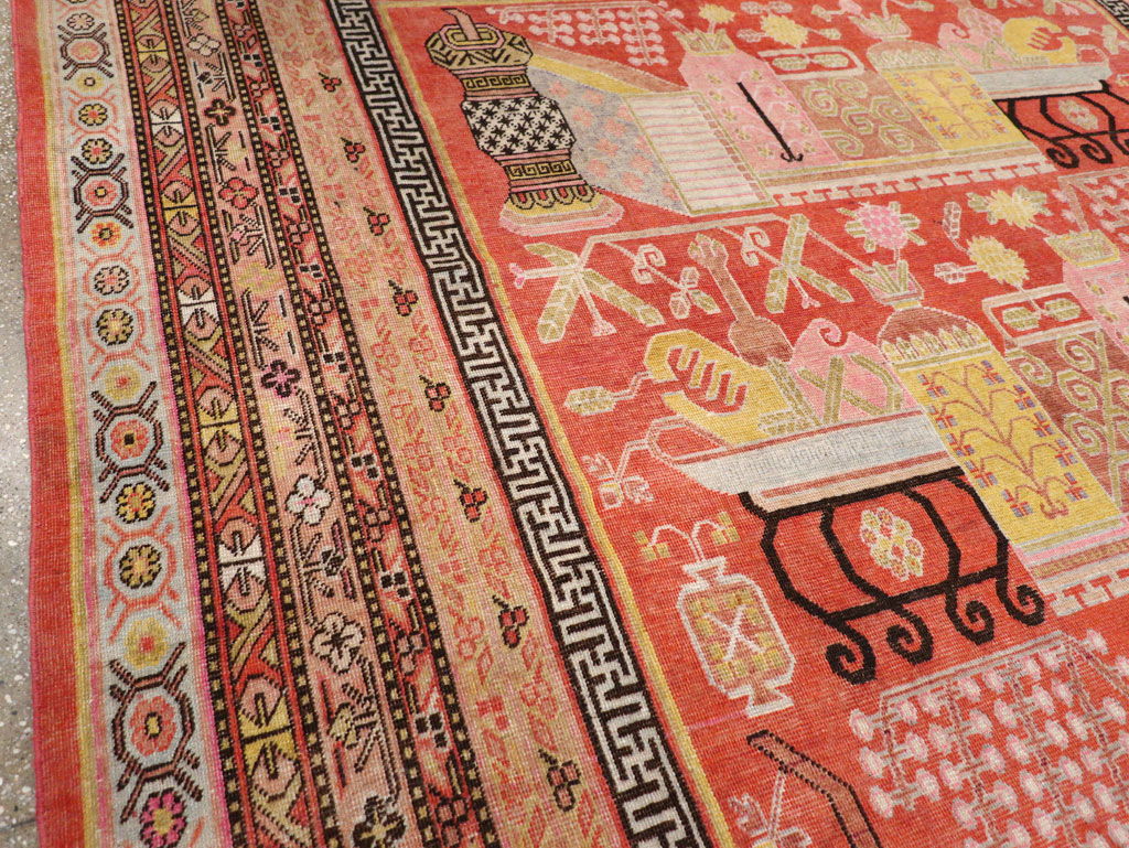 Antique East Turkestan Vase Khotan Room Size Carpet, No.30927 - Gsblank