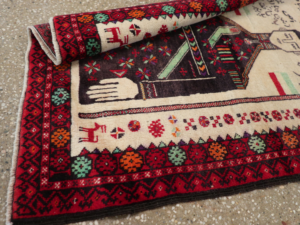 Vintage Persian Turkoman Pictorial Rug, No.30942 - Gsblank