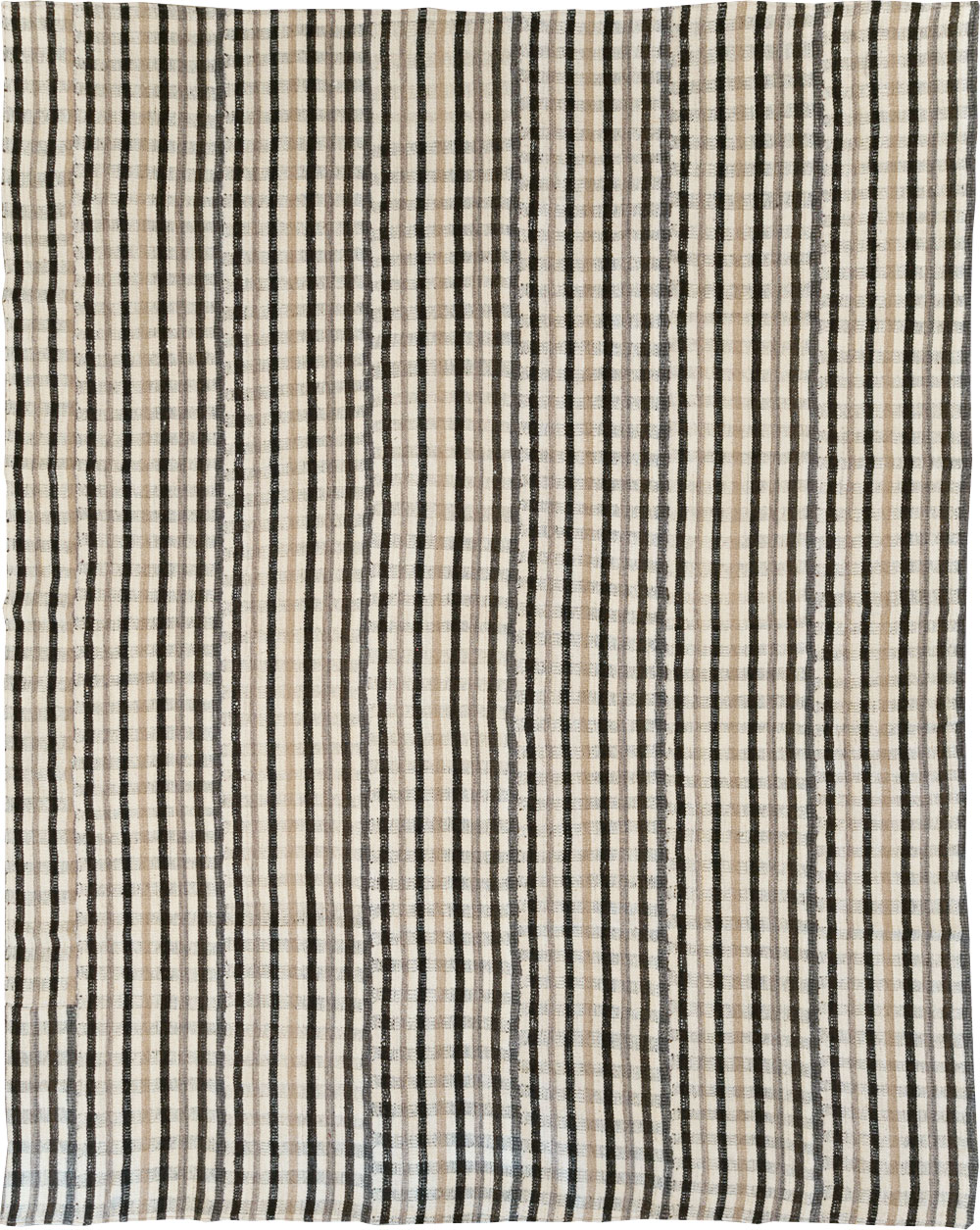 Vintage Persian Plaid Flatweave Kilim Room Size Carpet, No.30952 - Gsblank