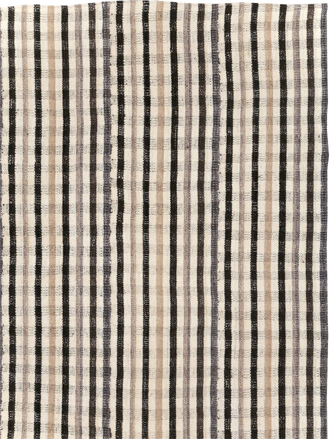 Vintage Persian Plaid Flatweave Kilim Room Size Carpet, No.30952 - Gsblank