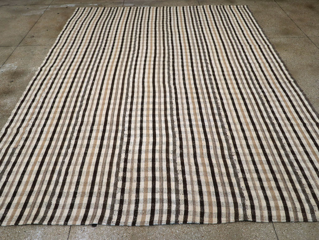 Vintage Persian Plaid Flatweave Kilim Room Size Carpet, No.30952 - Gsblank