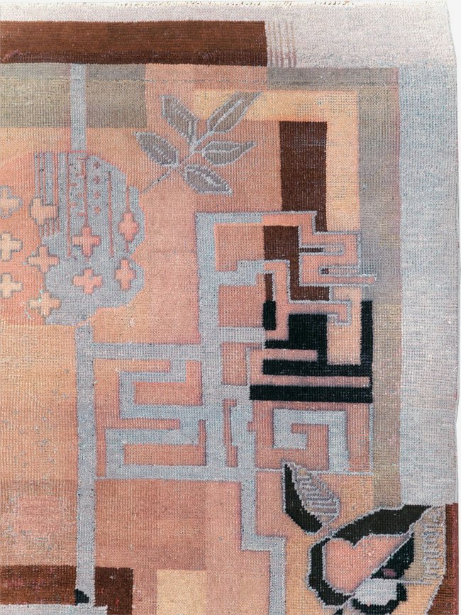 Vintage Turkish Art Deco Accent Carpet, No.30958 - Gsblank
