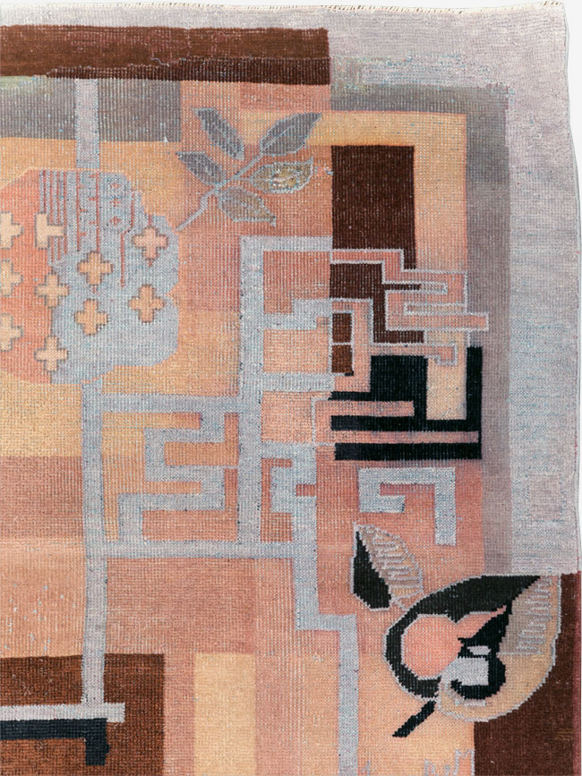 Vintage Turkish Art Deco Accent Carpet, No.30958 - Gsblank