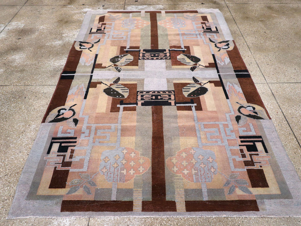 Vintage Turkish Art Deco Accent Carpet, No.30958 - Gsblank