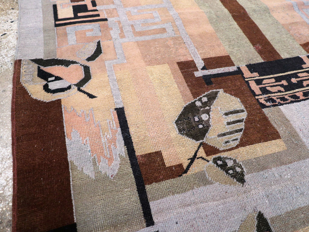 Vintage Turkish Art Deco Accent Carpet, No.30958 - Gsblank