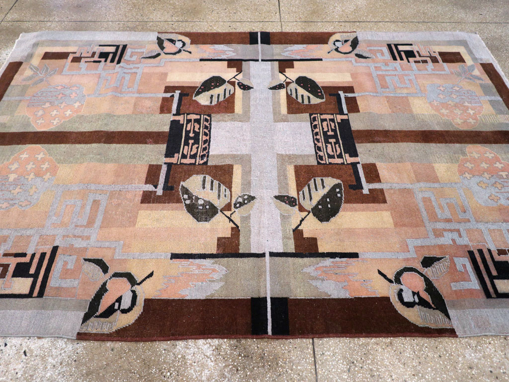 Vintage Turkish Art Deco Accent Carpet, No.30958 - Gsblank