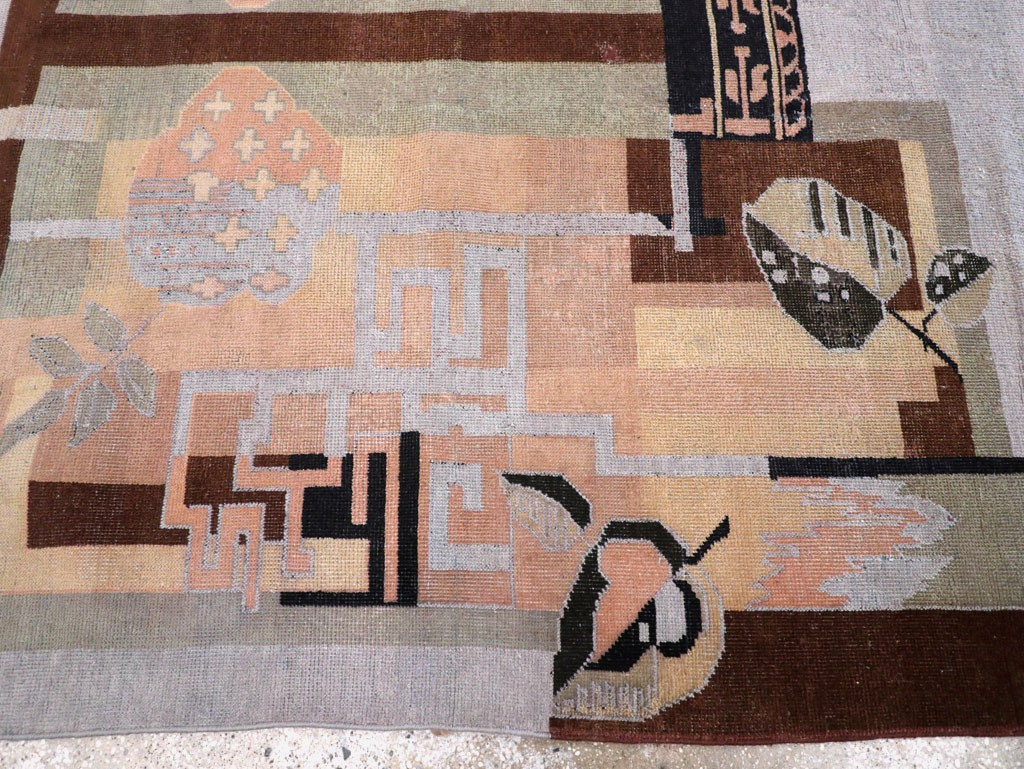 Vintage Turkish Art Deco Accent Carpet, No.30958 - Gsblank