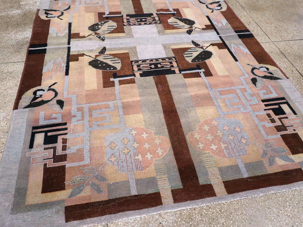 Vintage Turkish Art Deco Accent Carpet, No.30958 - Gsblank