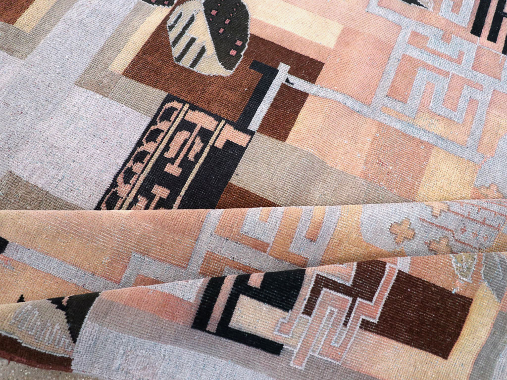 Vintage Turkish Art Deco Accent Carpet, No.30958 - Gsblank
