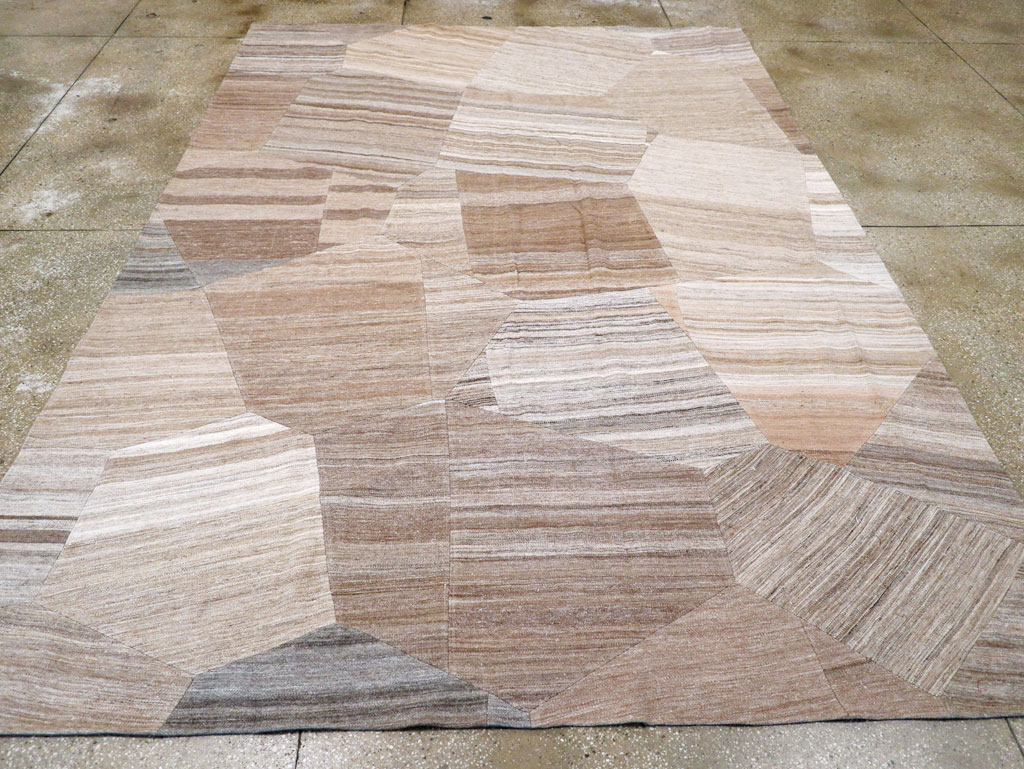 Contemporary Turkish Flatweave Patchwork Style Room Size Carpet, No.30968 - Gsblank