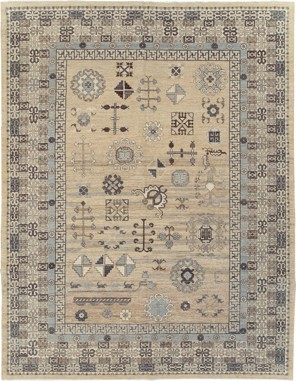 Contemporary East Turkestan Khotan Room Size Carpet, No.30997 - Gsblank