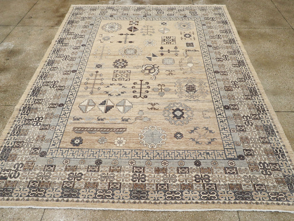 Contemporary East Turkestan Khotan Room Size Carpet, No.30997 - Gsblank