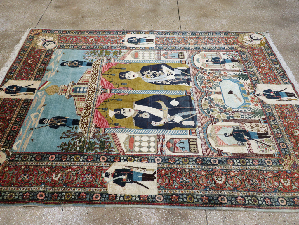 Antique Persian Pictorial Tabriz Rug, No.31017 - Gsblank