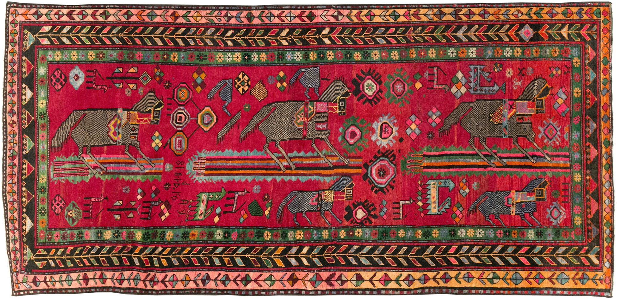 Vintage Caucasian Karabagh Pictorial Rug, No.31068 - Gsblank