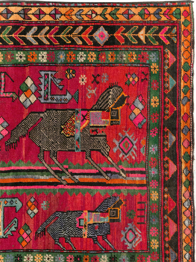 Vintage Caucasian Karabagh Pictorial Rug, No.31068 - Gsblank