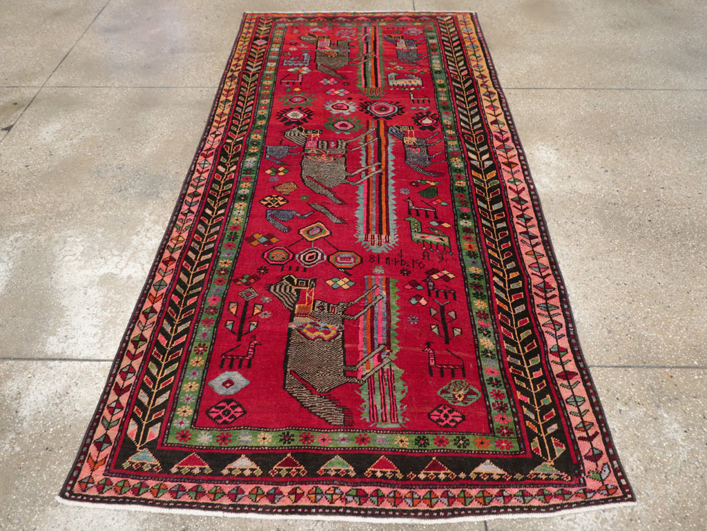 Vintage Caucasian Karabagh Pictorial Rug, No.31068 - Gsblank