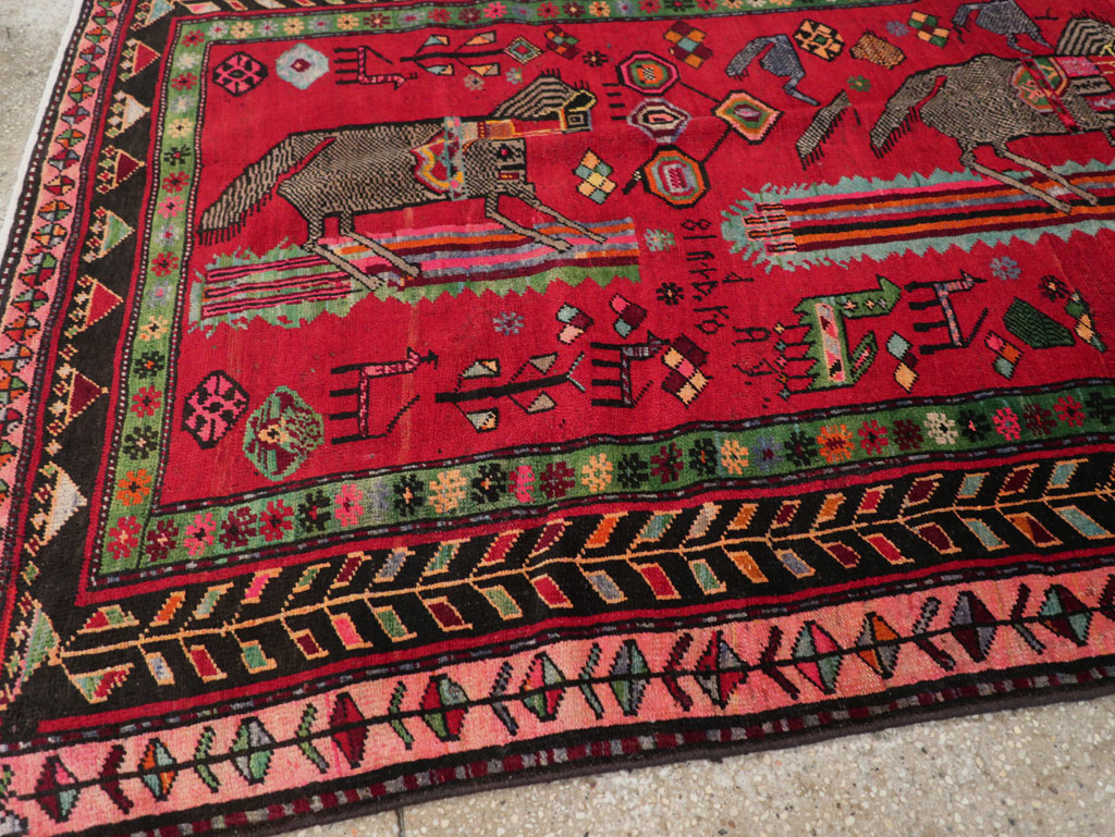 Vintage Caucasian Karabagh Pictorial Rug, No.31068 - Gsblank