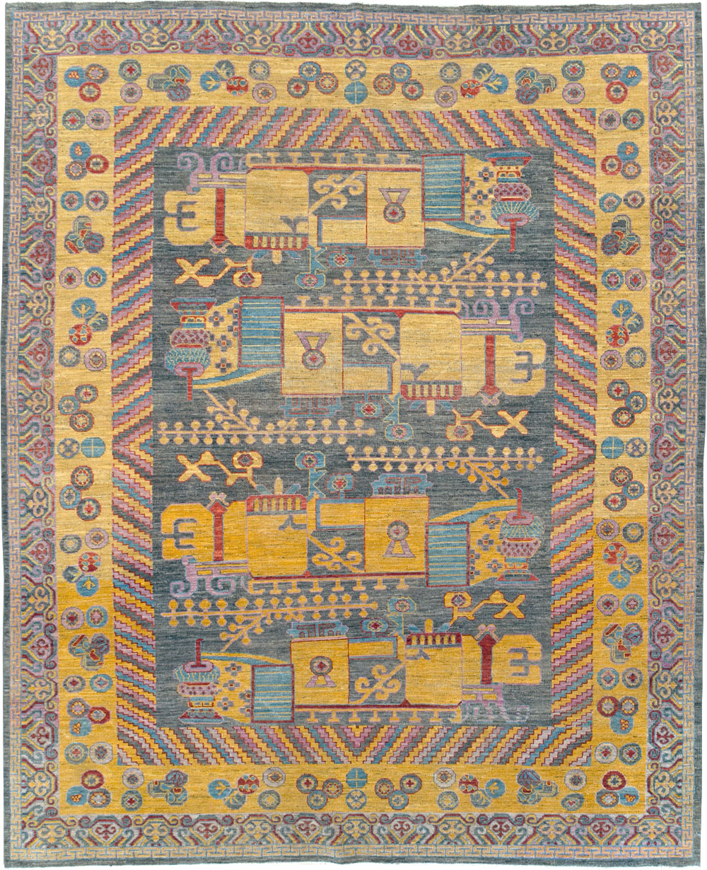 Contemporary East Turkestan Khotan Room Size Carpet, No.31158 - Gsblank