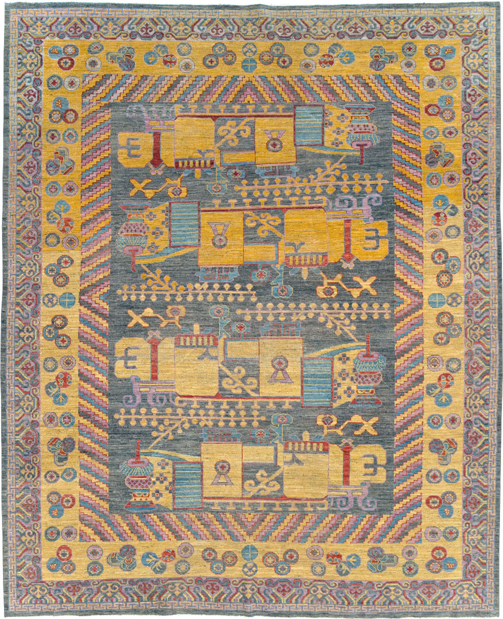 Contemporary East Turkestan Khotan Room Size Carpet, No.31158 - Gsblank