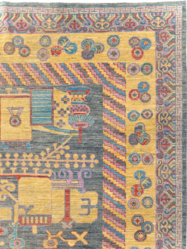 Contemporary East Turkestan Khotan Room Size Carpet, No.31158 - Gsblank