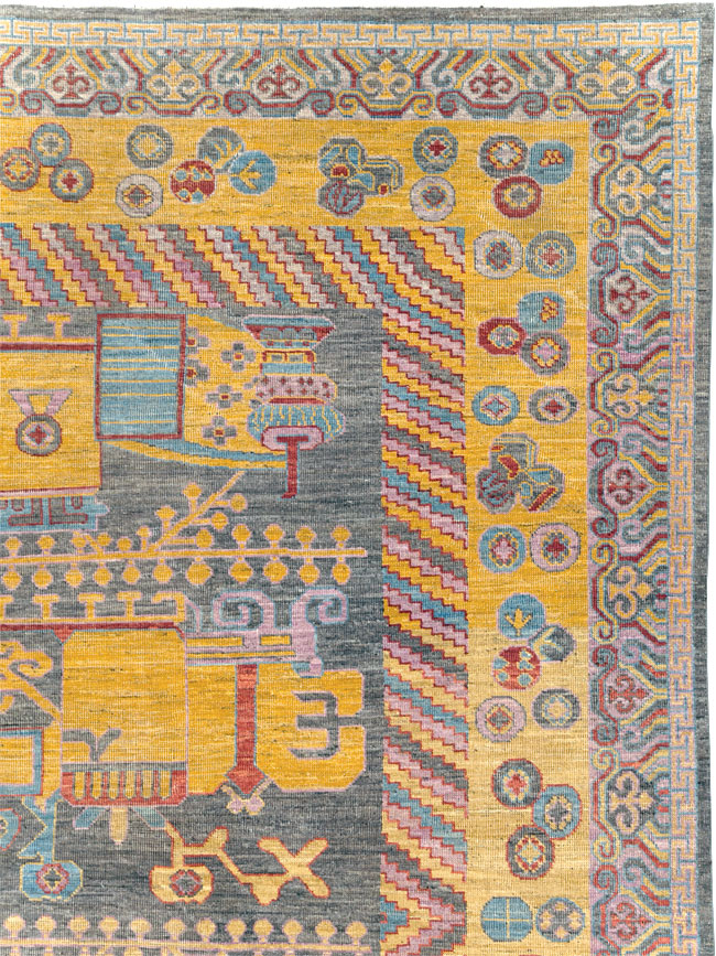 Contemporary East Turkestan Khotan Room Size Carpet, No.31158 - Gsblank