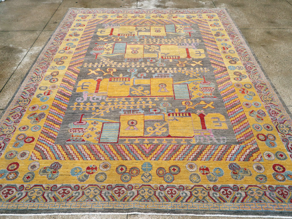 Contemporary East Turkestan Khotan Room Size Carpet, No.31158 - Gsblank