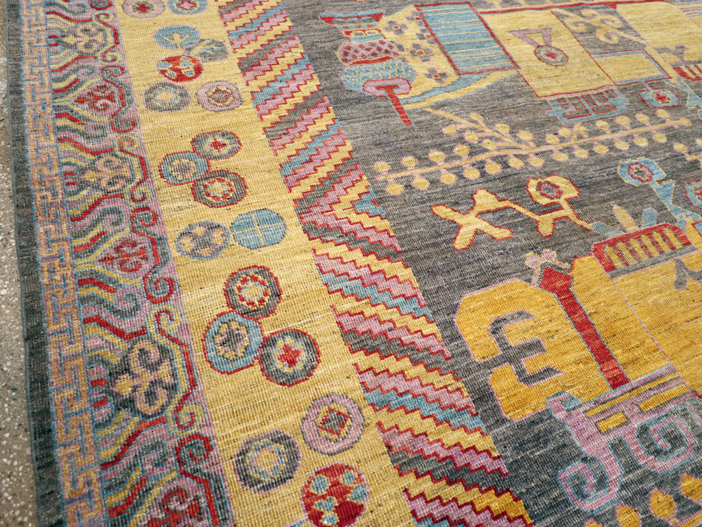 Contemporary East Turkestan Khotan Room Size Carpet, No.31158 - Gsblank