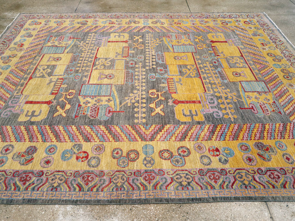 Contemporary East Turkestan Khotan Room Size Carpet, No.31158 - Gsblank