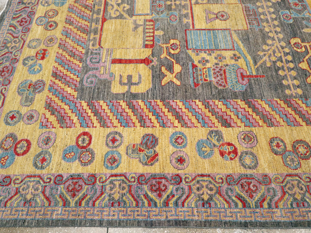 Contemporary East Turkestan Khotan Room Size Carpet, No.31158 - Gsblank