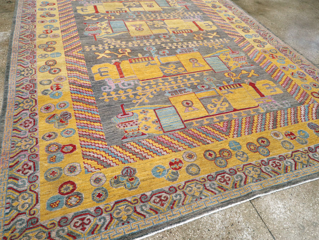 Contemporary East Turkestan Khotan Room Size Carpet, No.31158 - Gsblank