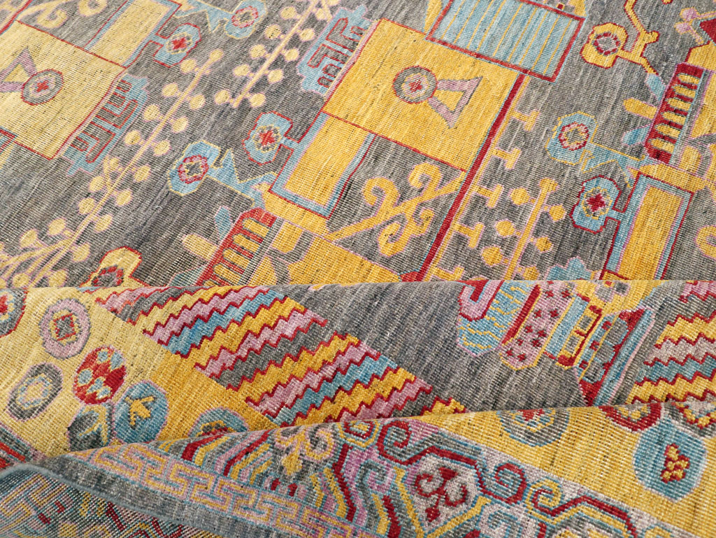Contemporary East Turkestan Khotan Room Size Carpet, No.31158 - Gsblank