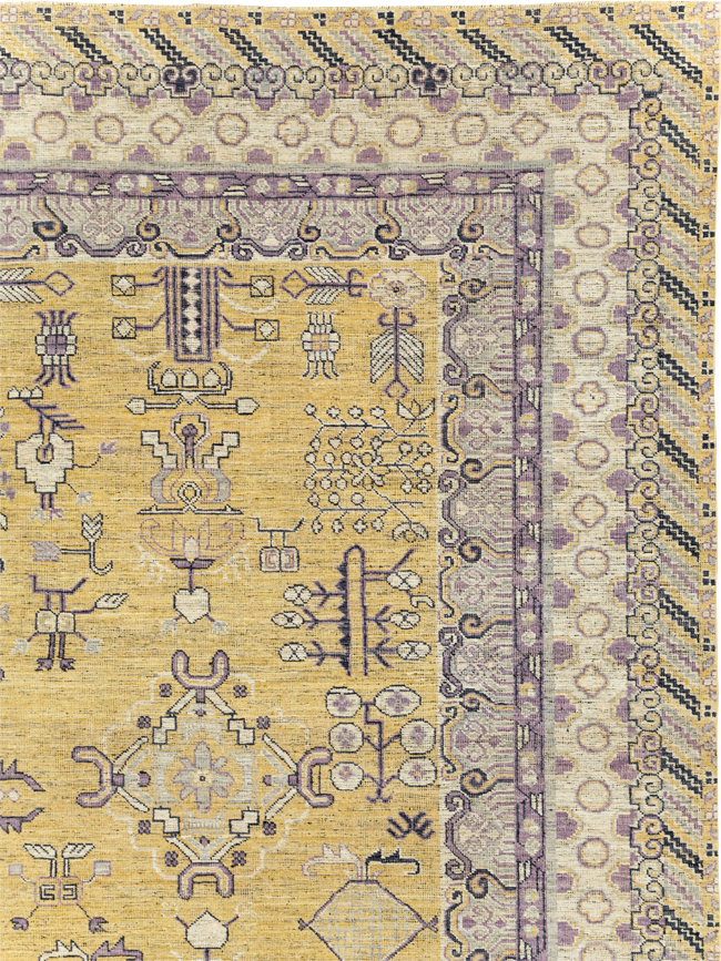 Contemporary East Turkestan Khotan Room Size Carpet, No.31159 - Gsblank