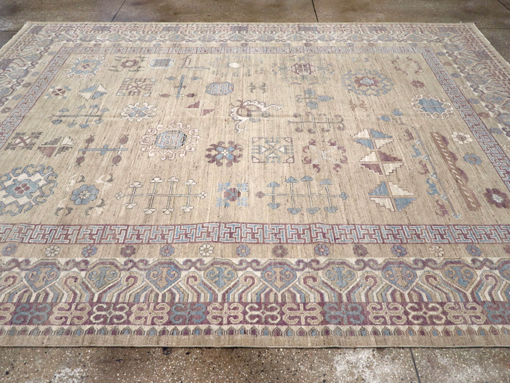 Contemporary East Turkestan Khotan Room Size Carpet, No.31237 - Gsblank