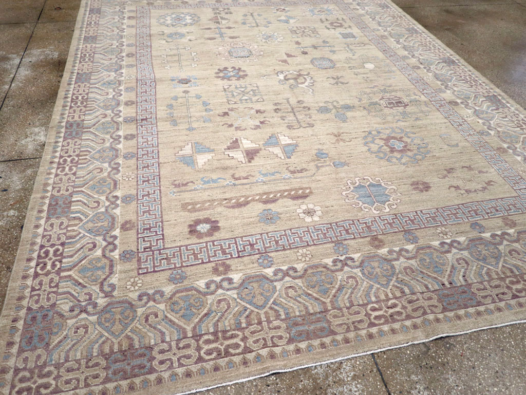 Contemporary East Turkestan Khotan Room Size Carpet, No.31237 - Gsblank