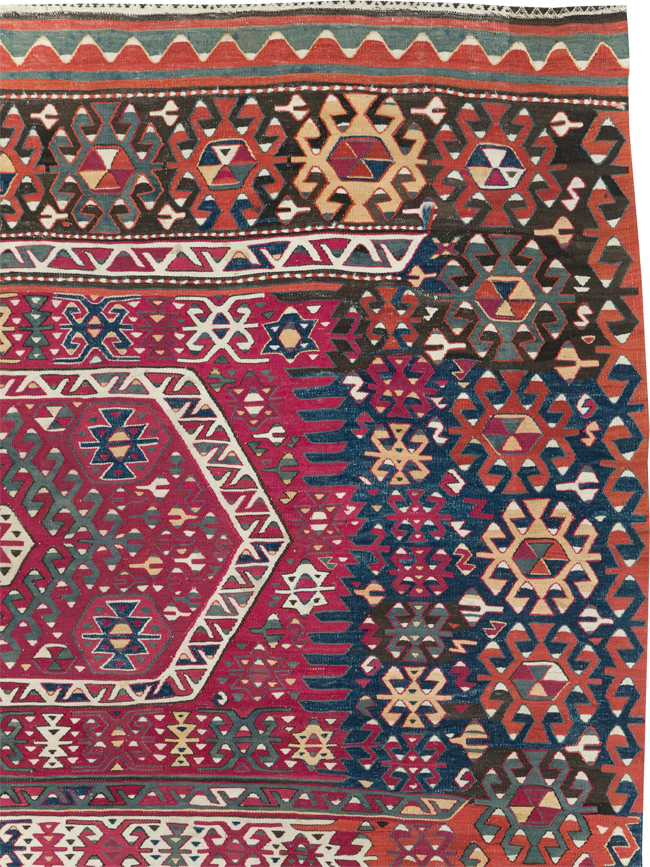 Antique Turkish Flatweave Kilim Accent Carpet, No.31275 - Gsblank