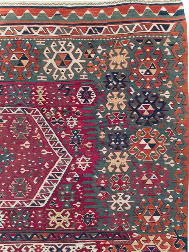 Antique Turkish Flatweave Kilim Accent Carpet, No.31275 - Gsblank