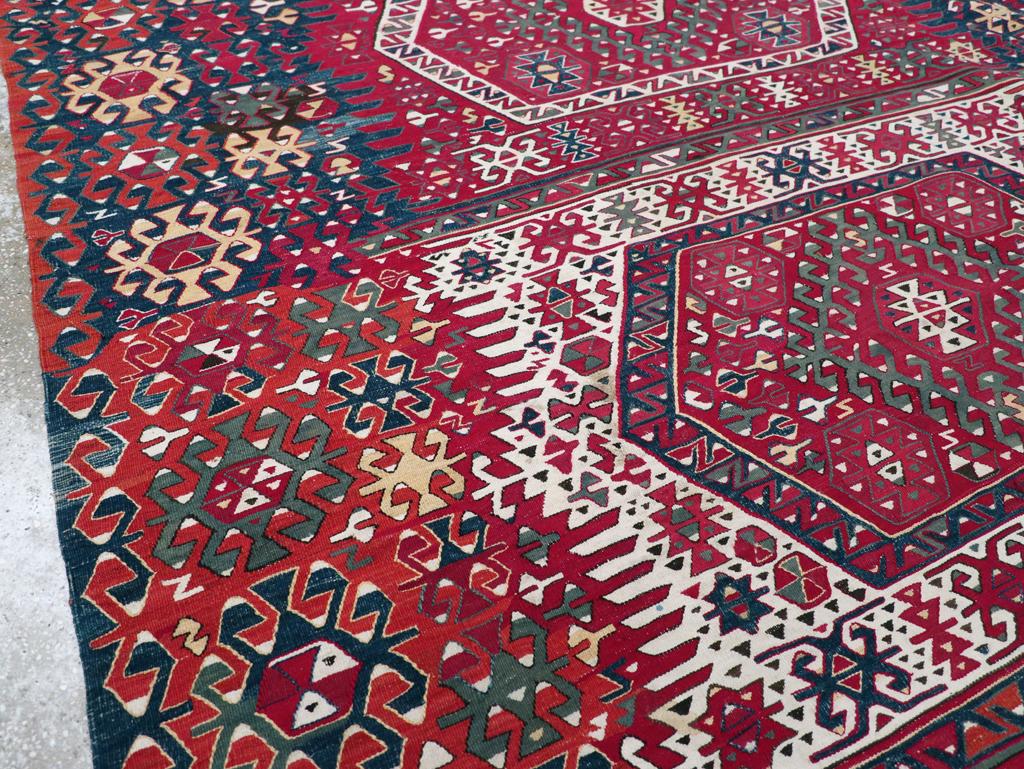 Antique Turkish Flatweave Kilim Accent Carpet, No.31275 - Gsblank