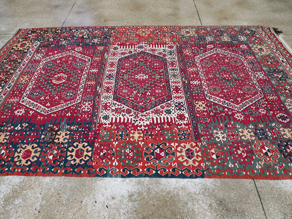 Antique Turkish Flatweave Kilim Accent Carpet, No.31275 - Gsblank