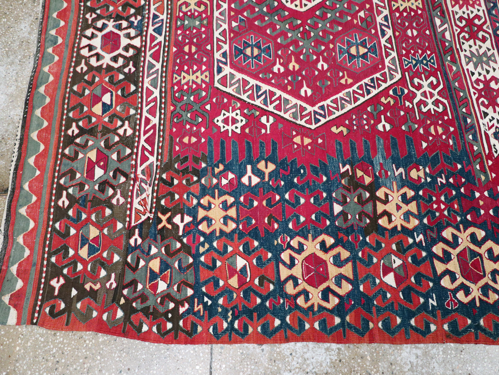 Antique Turkish Flatweave Kilim Accent Carpet, No.31275 - Gsblank