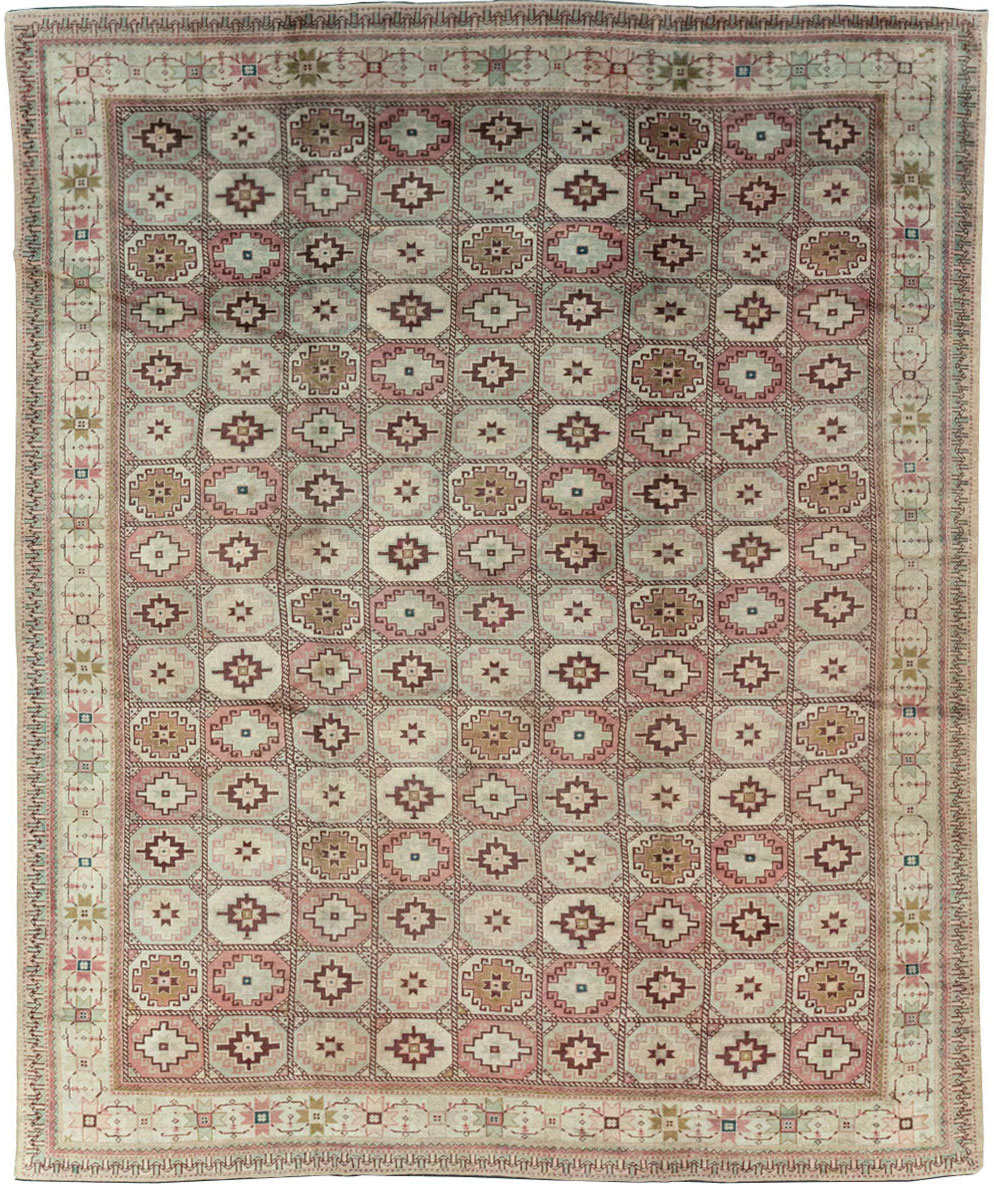 Tribal Turkoman Inspired Vintage Turkish Oushak Room Size Carpet, No.31281 - Gsblank