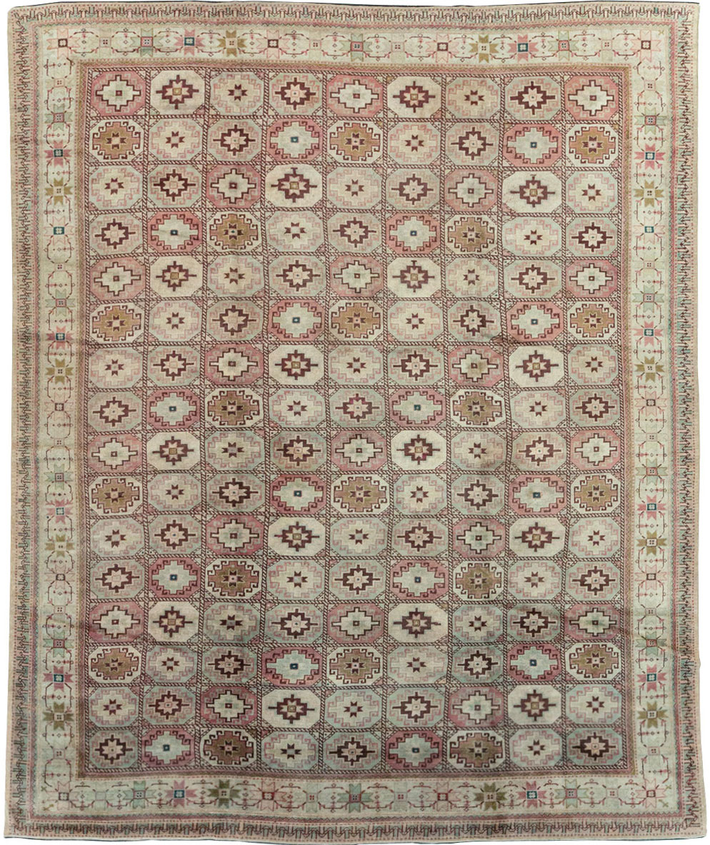 Tribal Turkoman Inspired Vintage Turkish Oushak Room Size Carpet, No.31281 - Gsblank