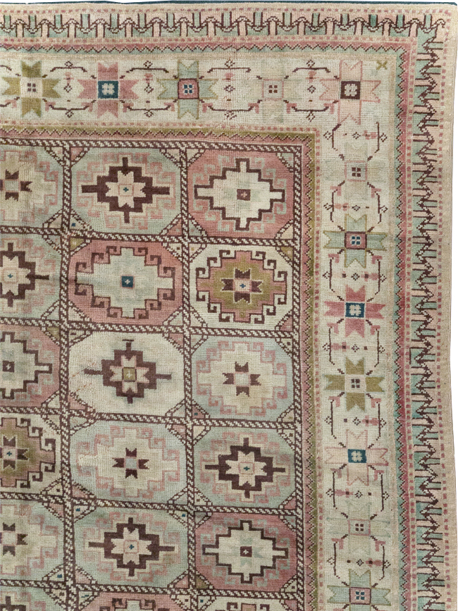 Tribal Turkoman Inspired Vintage Turkish Oushak Room Size Carpet, No.31281 - Gsblank