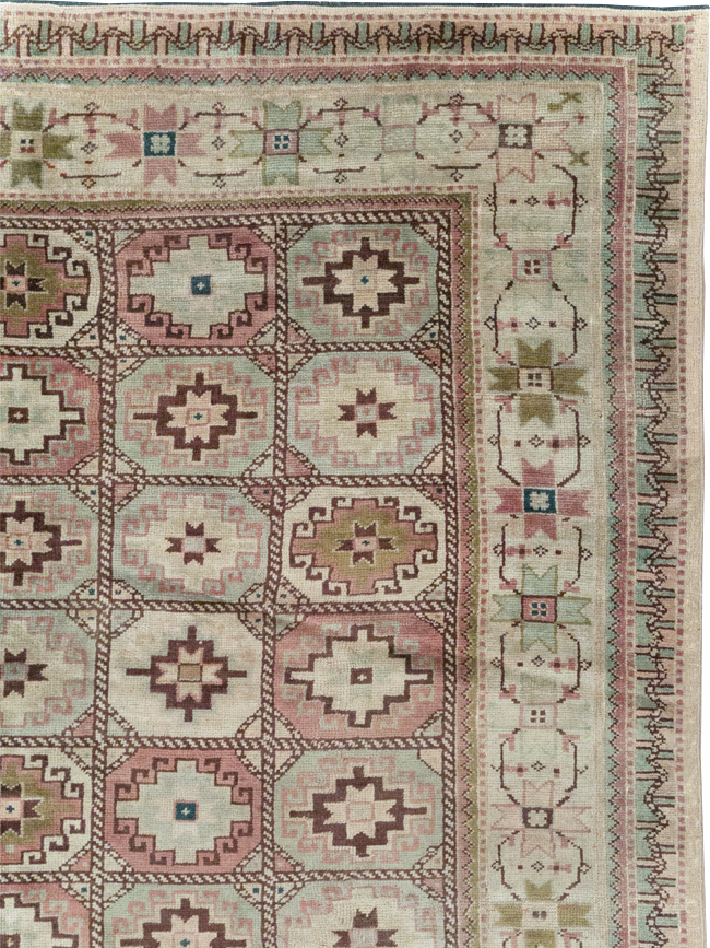 Tribal Turkoman Inspired Vintage Turkish Oushak Room Size Carpet, No.31281 - Gsblank