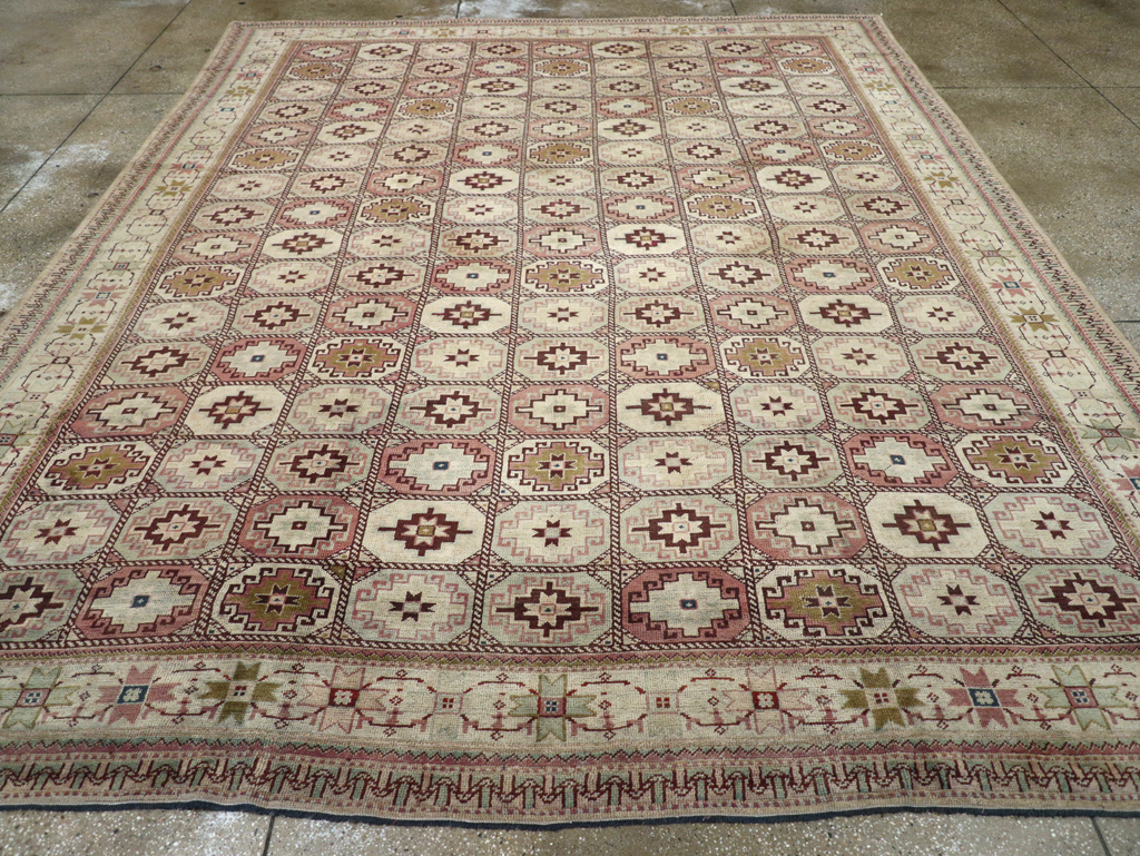 Tribal Turkoman Inspired Vintage Turkish Oushak Room Size Carpet, No.31281 - Gsblank