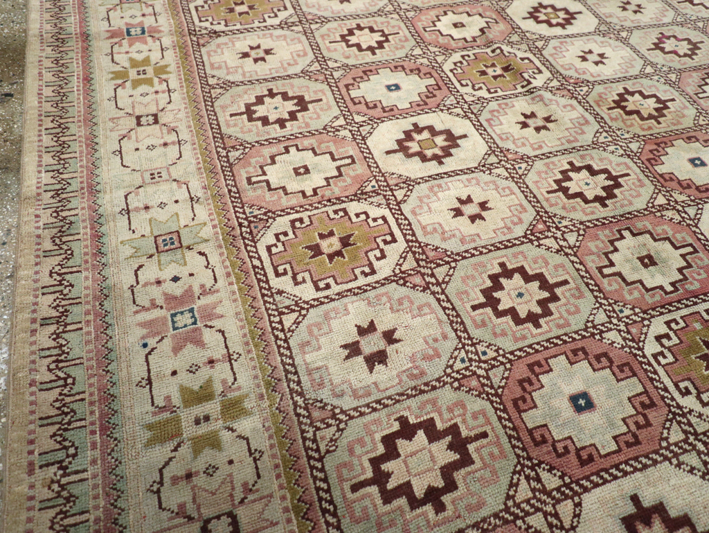 Tribal Turkoman Inspired Vintage Turkish Oushak Room Size Carpet, No.31281 - Gsblank