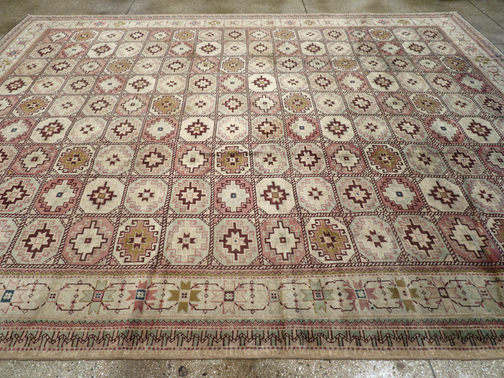 Tribal Turkoman Inspired Vintage Turkish Oushak Room Size Carpet, No.31281 - Gsblank