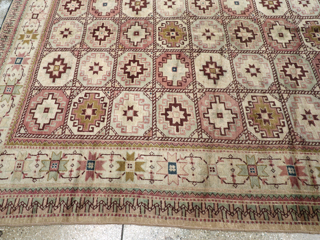 Tribal Turkoman Inspired Vintage Turkish Oushak Room Size Carpet, No.31281 - Gsblank
